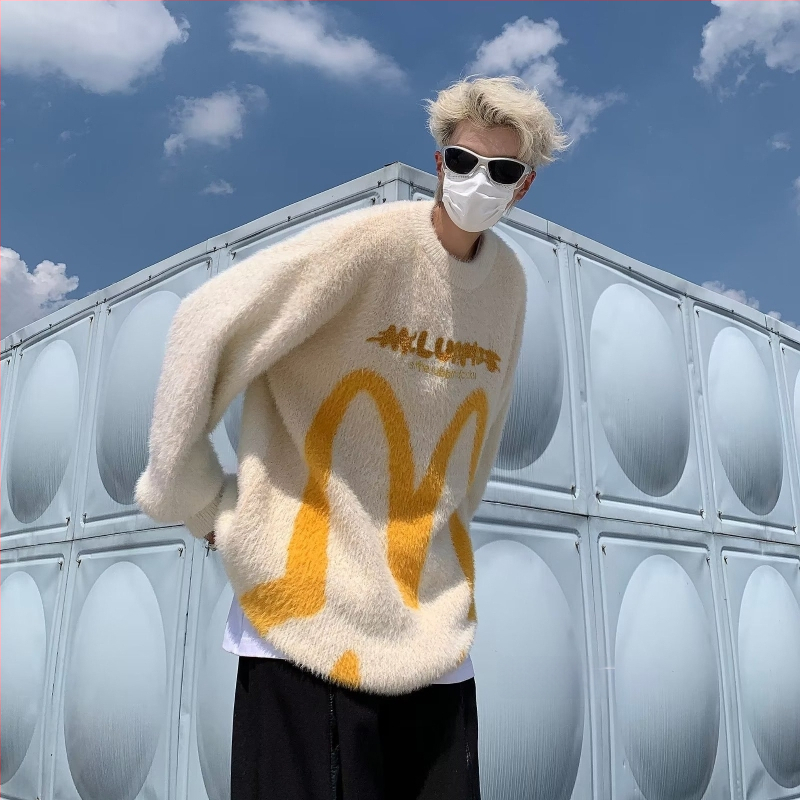 Oversize πλεκτό πουλόβερ Mohair με αυτιά κουνελιού, αμερικανικού ρετρό στιλ, ¾ μανίκια, ίνα Vinylon, χειμώνας 2021