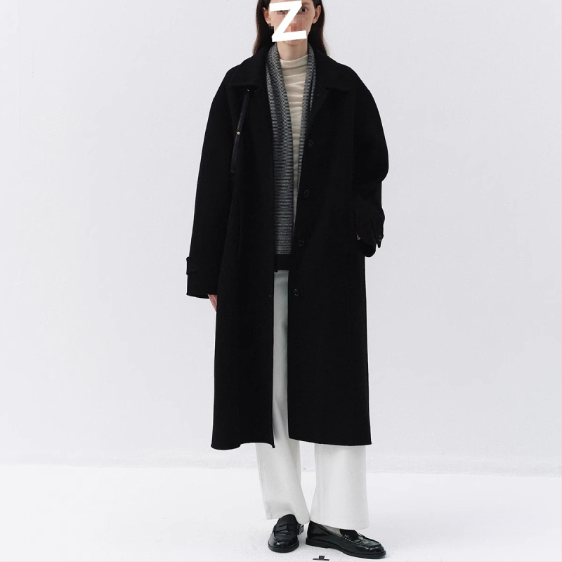 Sieviešu vilnas jaka ar kažokādas apkakli, vienkrāsaina, slēgšana ar vienu pogu, taisns siluets, japāņu-korejiešu brīvā stila