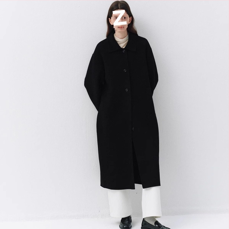 Sieviešu vilnas jaka ar kažokādas apkakli, vienkrāsaina, slēgšana ar vienu pogu, taisns siluets, japāņu-korejiešu brīvā stila