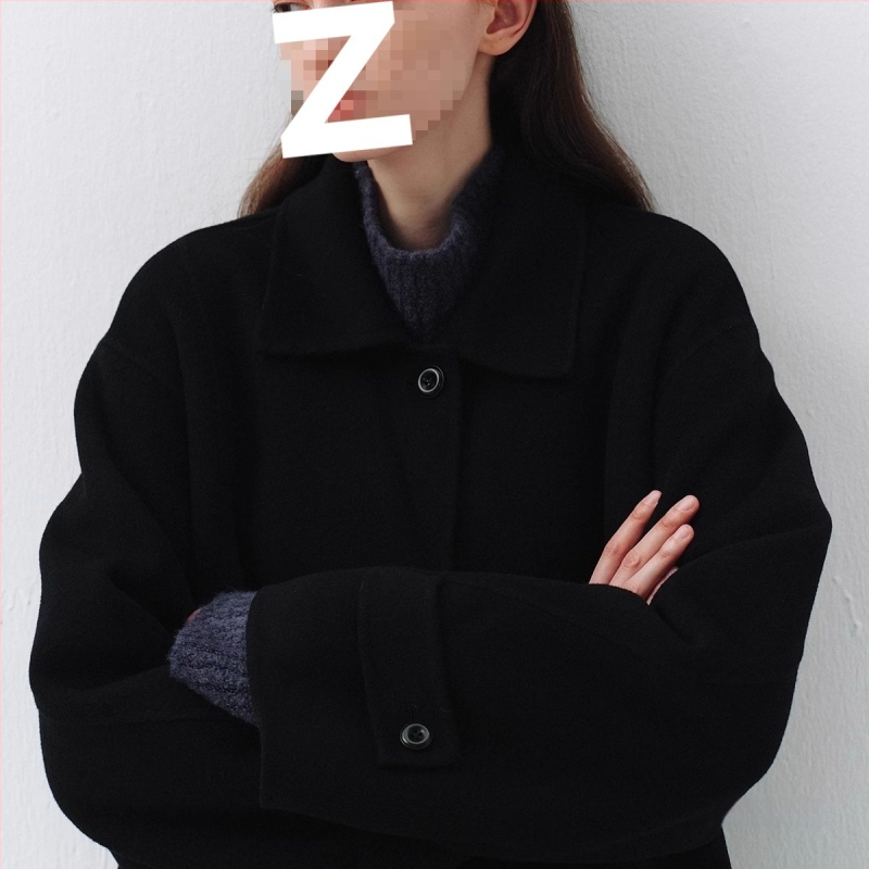 Sieviešu vilnas jaka ar kažokādas apkakli, vienkrāsaina, slēgšana ar vienu pogu, taisns siluets, japāņu-korejiešu brīvā stila