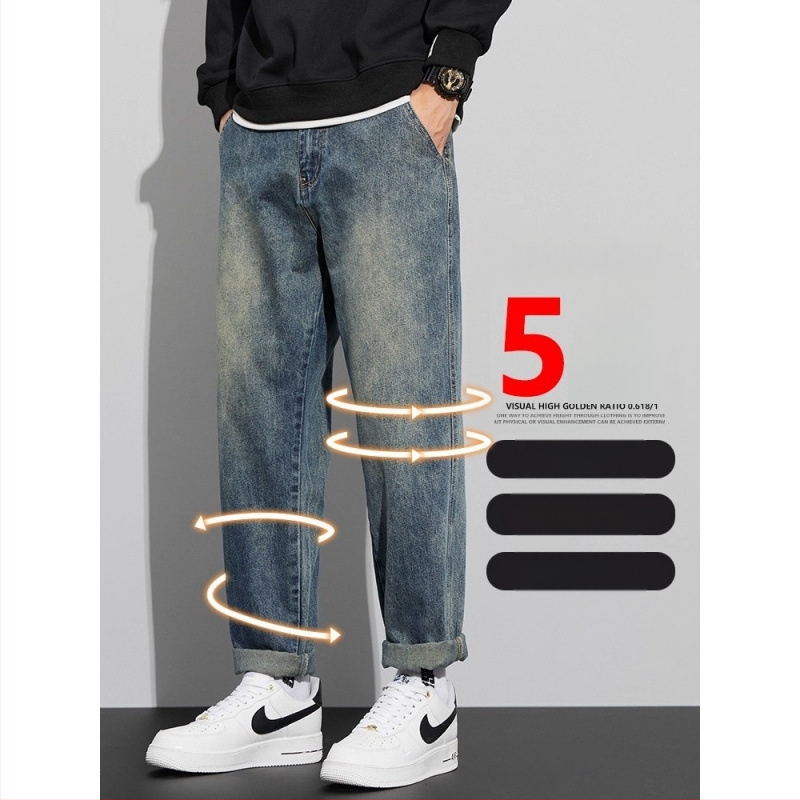 Ανδρικά τζιν με ίσιο παντελόνι, ντένιμ, χαμηλή μέση, φερμουάρ