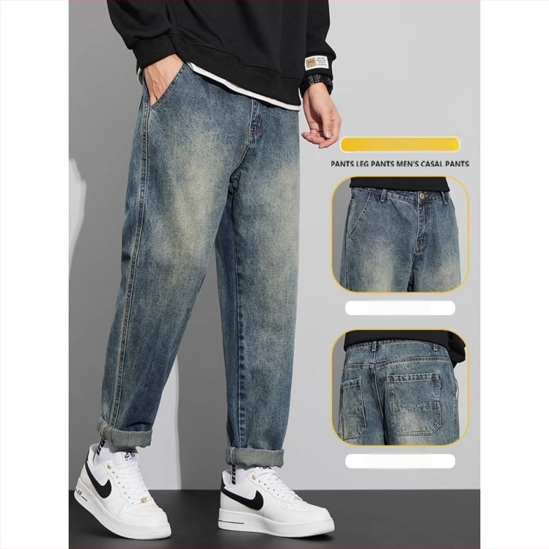 Ανδρικά τζιν με ίσιο παντελόνι, ντένιμ, χαμηλή μέση, φερμουάρ