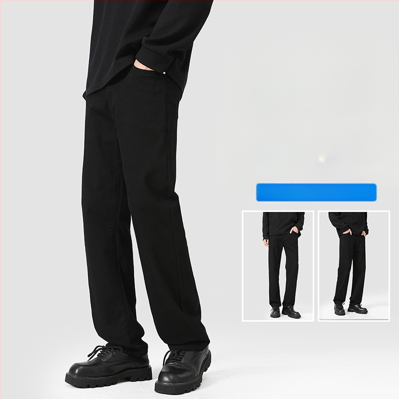 Ανδρικά τζιν από ντένιμ: μεσαία μέση, ελαστικό, ίσια γραμμή, φερμουάρ, καθημερινή χρήση