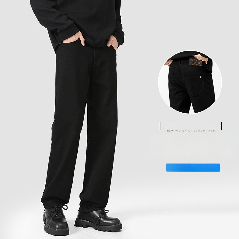 Ανδρικά τζιν από ντένιμ: μεσαία μέση, ελαστικό, ίσια γραμμή, φερμουάρ, καθημερινή χρήση