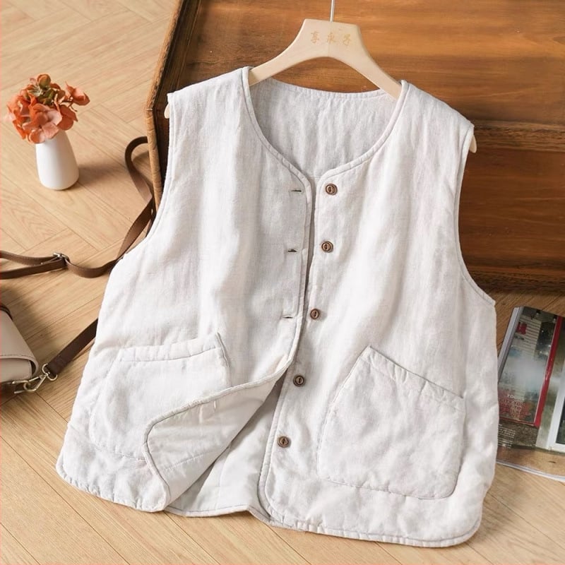 Γυναικείο μακρύ γιλέκο με επένδυση από ακρυλικό ύφασμα, γέμισμα ακρυλικό βαμβάκι, κύριο ύφασμα ≥95%, κούμπωμα: μονή σειρά με πολλαπλές αγκράφες, κολάρο: κρεμάστρα, κομψό αστικό στυλ, χειμώνας 2025