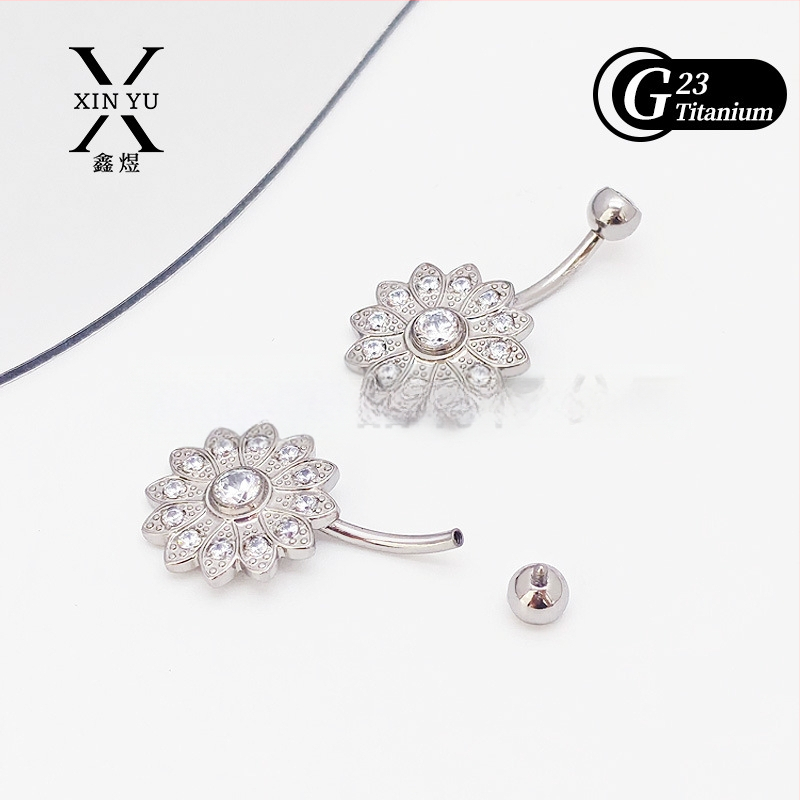 Титаниeва сплав пъпно пирсинг бижу със слънчоглед в стил бантик, унисекс