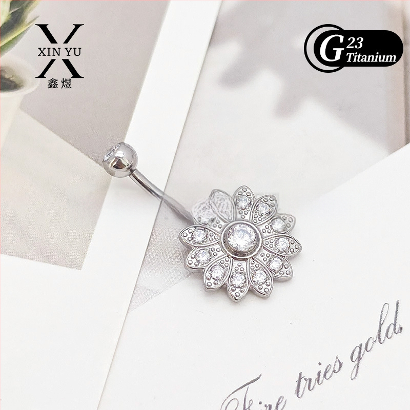 Титаниeва сплав пъпно пирсинг бижу със слънчоглед в стил бантик, унисекс