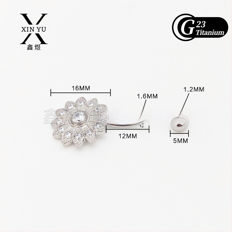 Титаниeва сплав пъпно пирсинг бижу със слънчоглед в стил бантик, унисекс