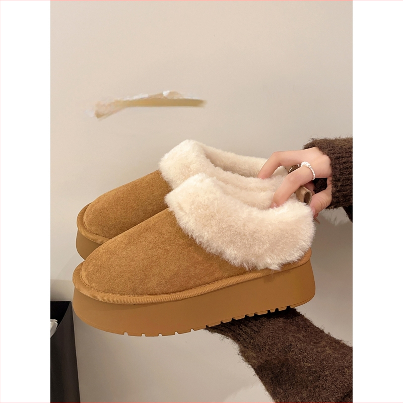 Sieviešu korejiešu stilā pūkaina iekšpuse, PU augšdaļa, ādas iekšējā odere, gumijas zole, pretslīdēšana, 0–3 cm bieza zole