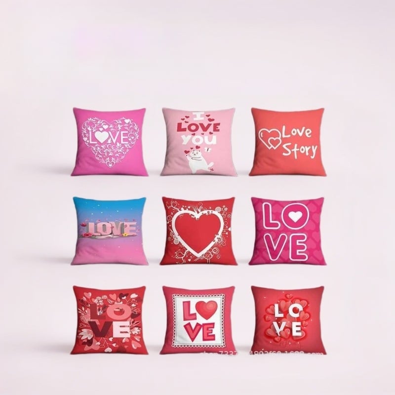Trumpas pūkuotas pagalvės užvalkalas, širdies formos raštas, skaitmeninis spausdinimas, Valentino dienos stilius