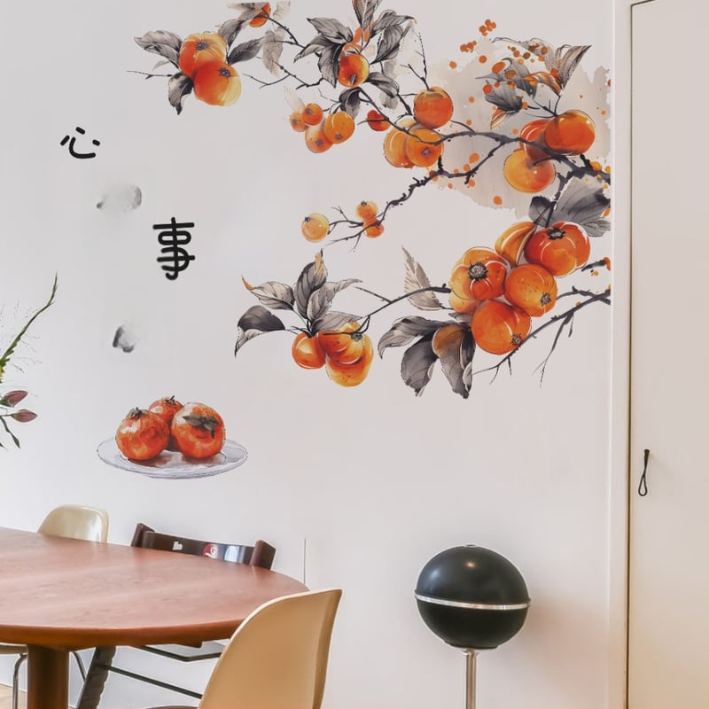 PVC atsparus vandeniui sieninis lipdukas – Kinų stiliaus tušo paveikslas su augalų motyvu – 1 vnt – svetainė, miegamasis, studija, restoranas, virtuvė, vonia, įėjimas – šiuolaikiškas paprastas dizainas, plokščias sienos lipdukas