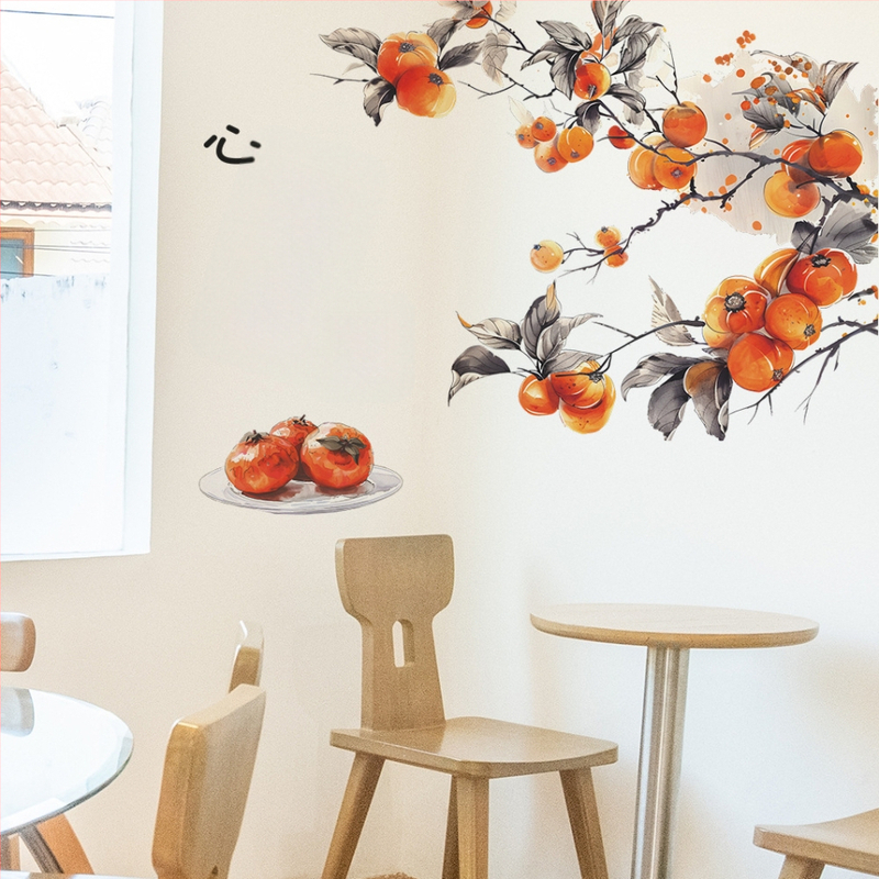 PVC atsparus vandeniui sieninis lipdukas – Kinų stiliaus tušo paveikslas su augalų motyvu – 1 vnt – svetainė, miegamasis, studija, restoranas, virtuvė, vonia, įėjimas – šiuolaikiškas paprastas dizainas, plokščias sienos lipdukas