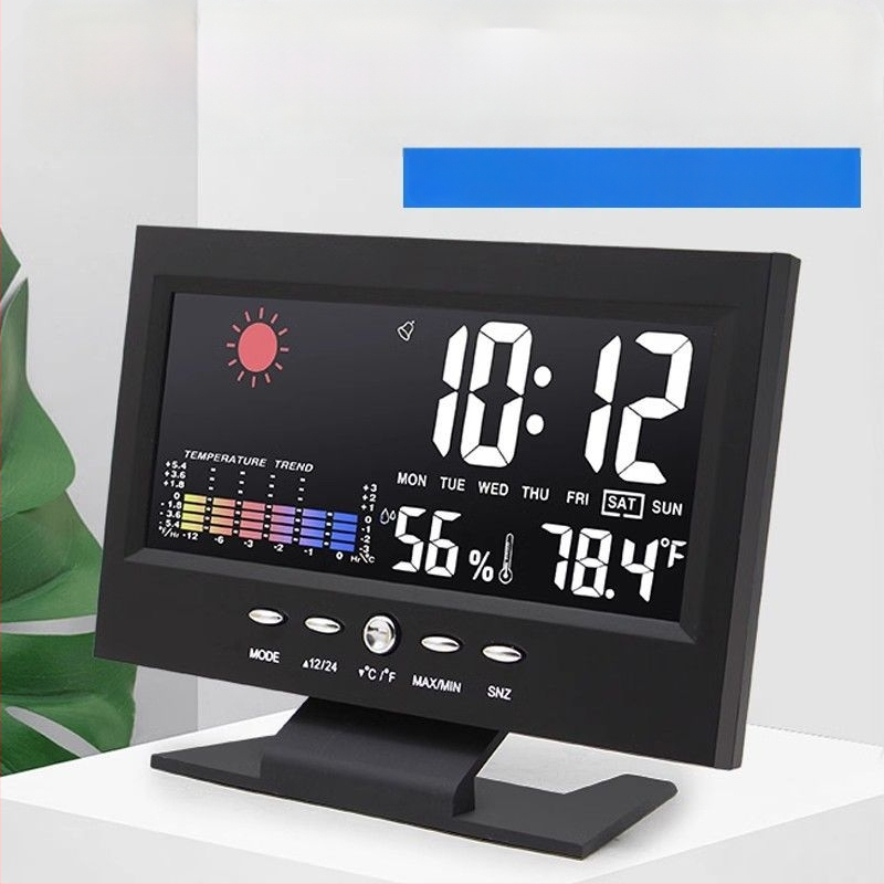 Ceas cu vreme, temperatură și umiditate, alarmă controlată vocal, afișaj LED, alimentare externă