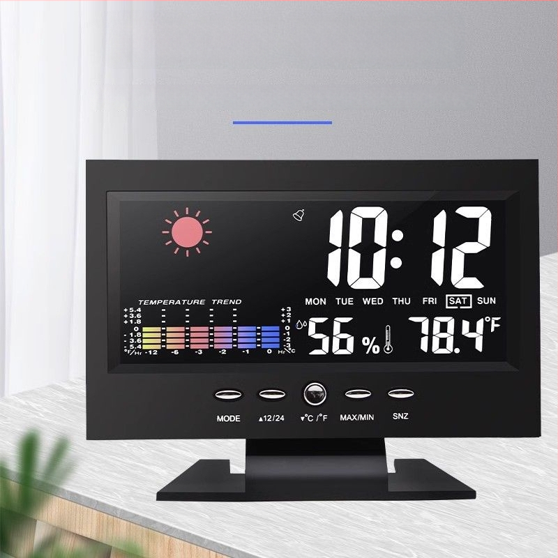 Ceas cu vreme, temperatură și umiditate, alarmă controlată vocal, afișaj LED, alimentare externă