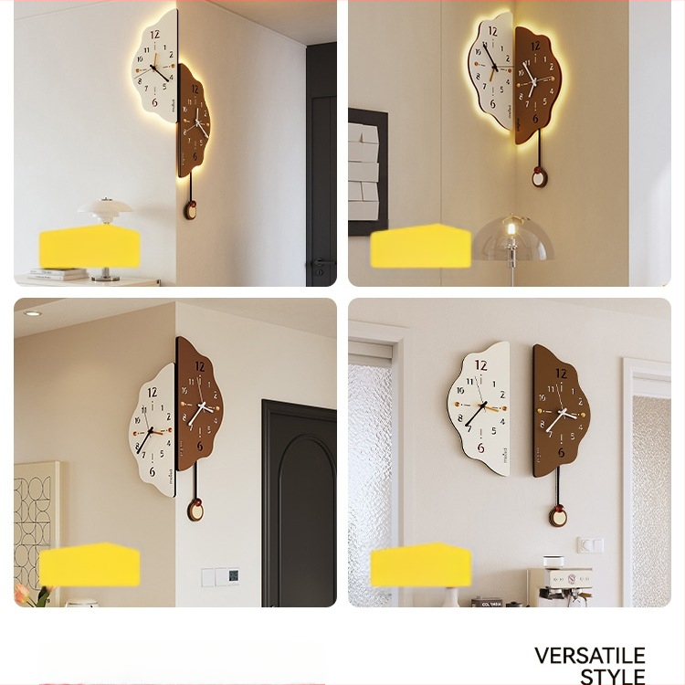 Ceas de perete de colț pentru living, alimentat cu baterie, Mișcare Meisd, carcasă acrilică și cadran acrilic