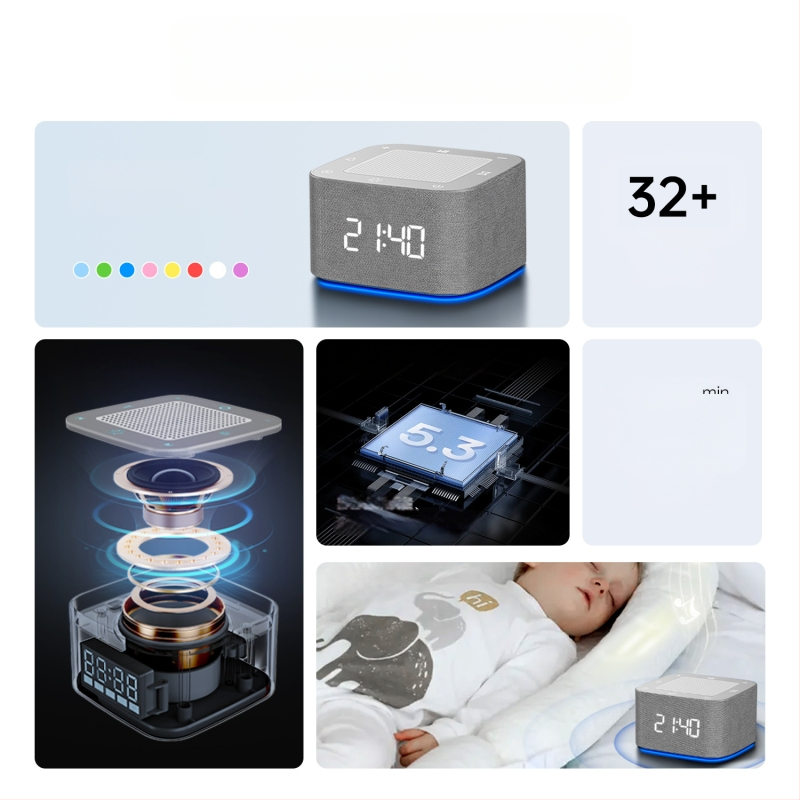 Valge müra uneabieete Bluetooth-kõlariga ja värvilise hingamisega valgustusega seade, sisseehitatud aku, 6-8 tunni tööaeg, kaugjuhtimispult ajastuse ja muusika funktsioonidega