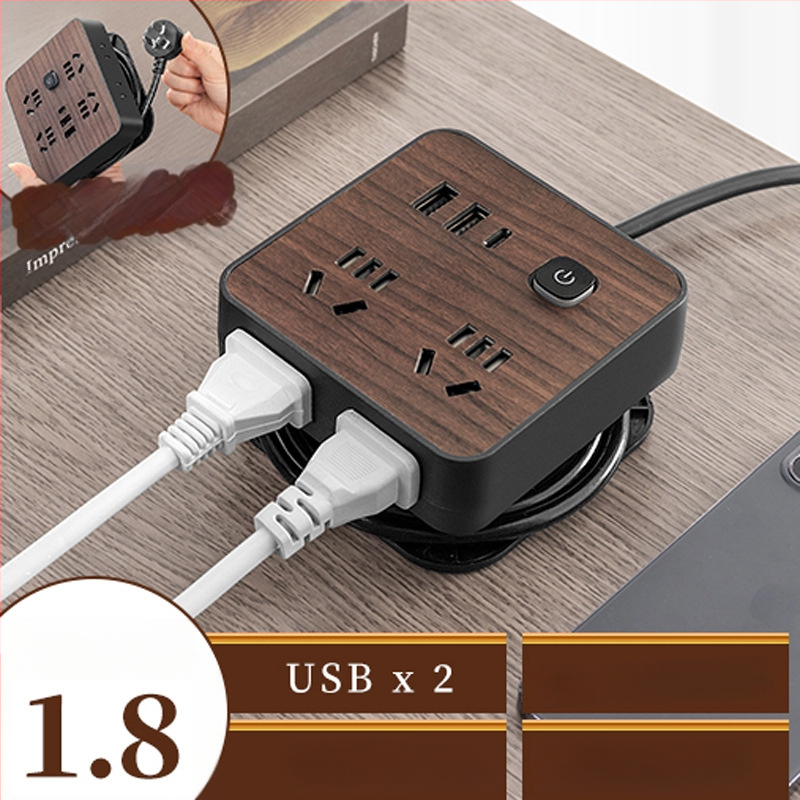 Fa textúrájú otthoni használatra szolgáló többaljzat oldalsó dugóval, 10A, 100–250V, ABS ház, réz vezetők, 3C tanúsítvány