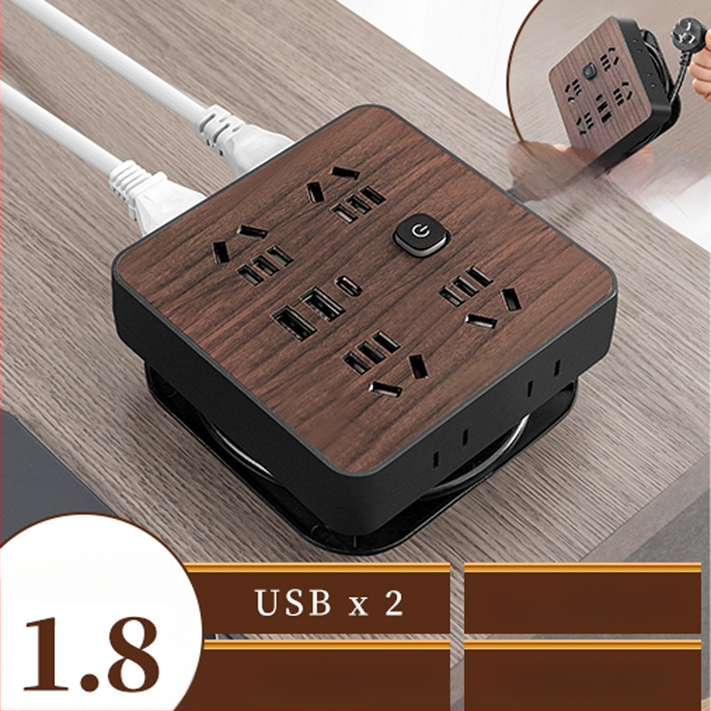 Fa textúrájú otthoni használatra szolgáló többaljzat oldalsó dugóval, 10A, 100–250V, ABS ház, réz vezetők, 3C tanúsítvány