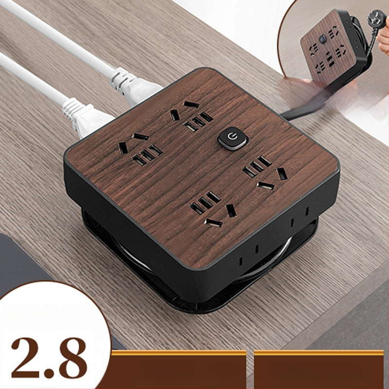 Fa textúrájú otthoni használatra szolgáló többaljzat oldalsó dugóval, 10A, 100–250V, ABS ház, réz vezetők, 3C tanúsítvány