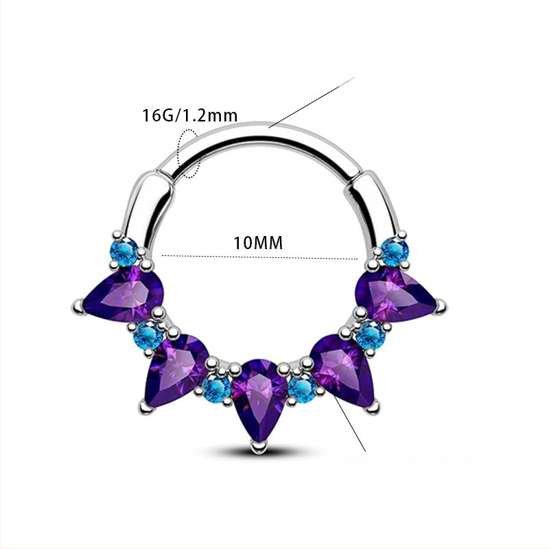 Пръстен за нос от неръждаема стомана със цирконови кристали, капков дизайн, електроплакиране