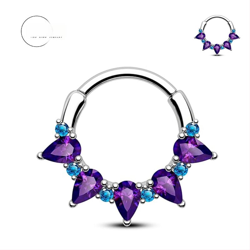 Пръстен за нос от неръждаема стомана със цирконови кристали, капков дизайн, електроплакиране