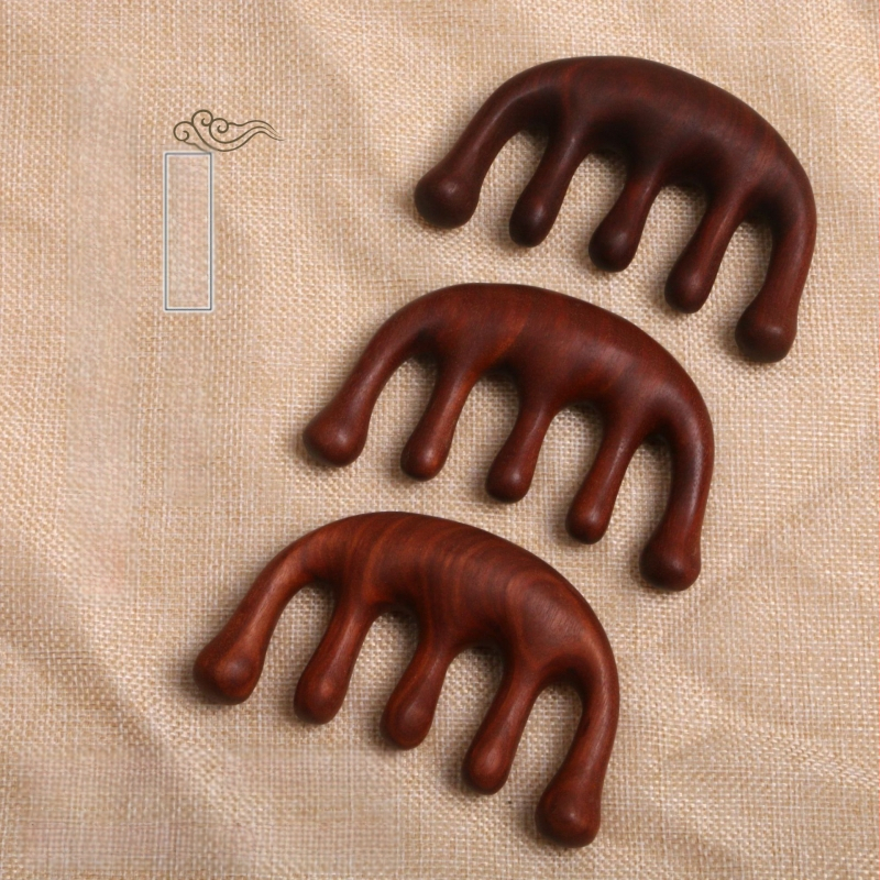Massaažiharja juuksedest sandalwood materjalist, meridiaan massaaž ja paksendatud viie hamba pall | Bränd: Mulan wooden comb; Materjal: Sandalwood; Päritolu: Jing County, Anhui