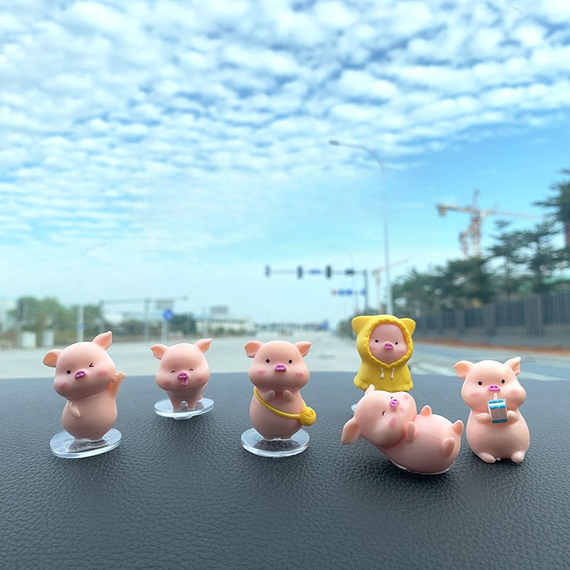 Διακόσμηση αυτοκινήτου – έξι καρτούν γουρουνάκια από ρητίνη για κεντρική κονσόλα, Jusuo