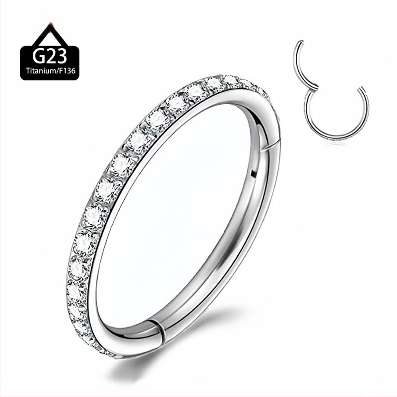 Nina- ja huuliring, G23 titaani sulam, tsirkoon kristall, käsitöö, ümmargune kuju