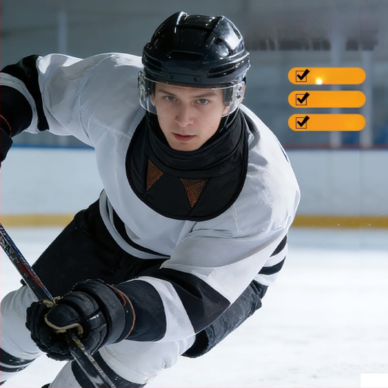 Poliesterinė kaklo apsauga ledo hokejui – sustiprinta kaklo apsauga hokejui ir ekstremaliems sportams, kvėpuojanti