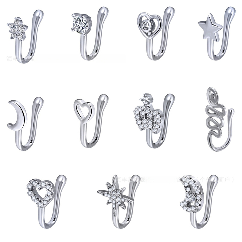 11-части комплект носни клипове, меден с 18K златно покритие, U-образен, клип-он