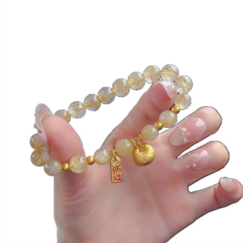 Браслет с рутилиран кварц, ретро стил, медна сплав, без странични камъни, лято 2025