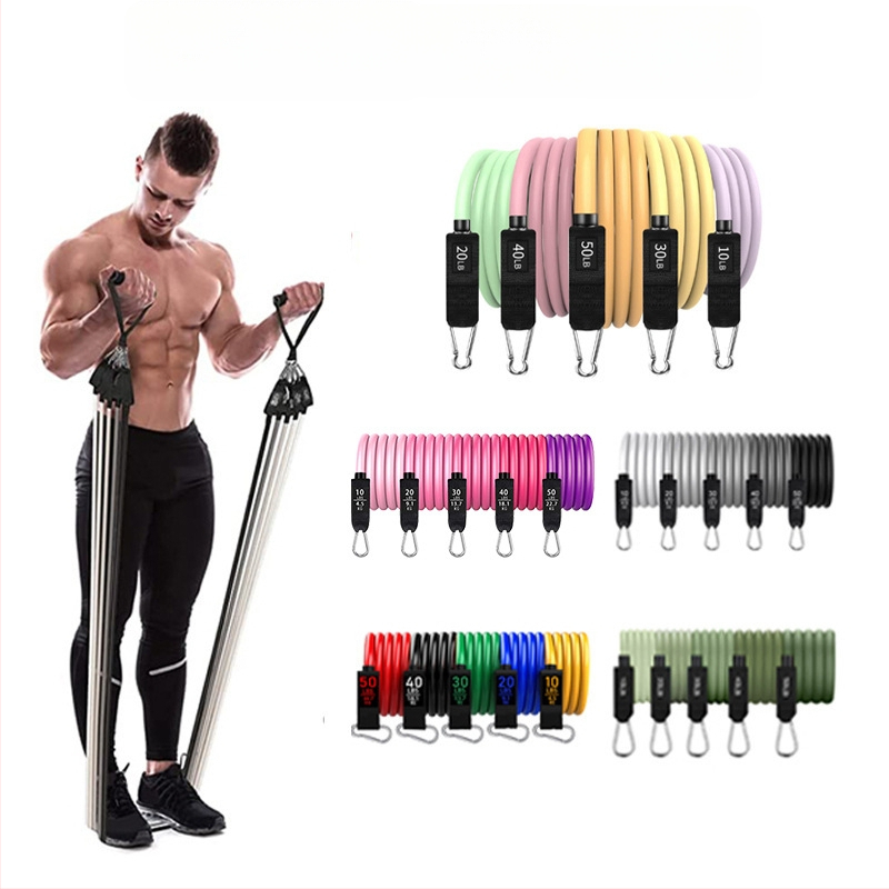 11 dalių TPE tempimo lynų rinkinys, 100–150 lb įtampa, fitnesui