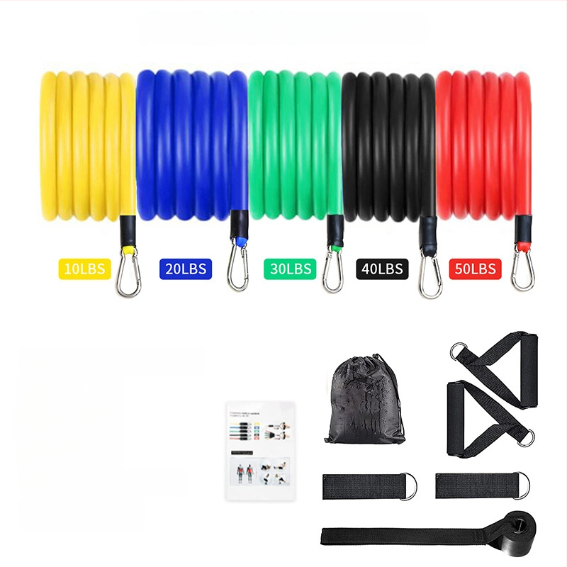 11 dalių TPE tempimo lynų rinkinys, 100–150 lb įtampa, fitnesui