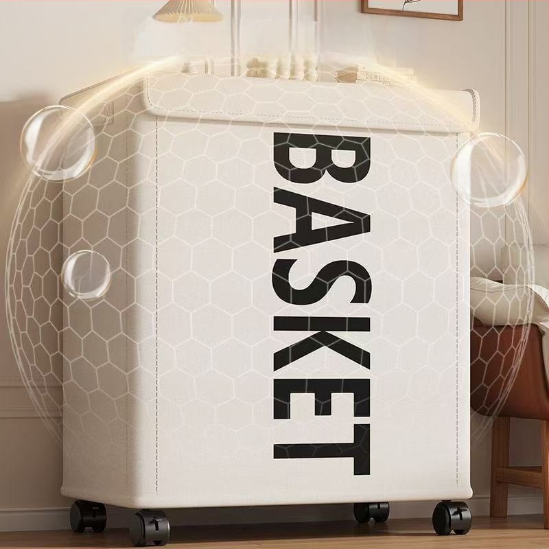 Oxford anyagú egyrekeszes ruhaszállító kosár görgőkkel, összecsukható