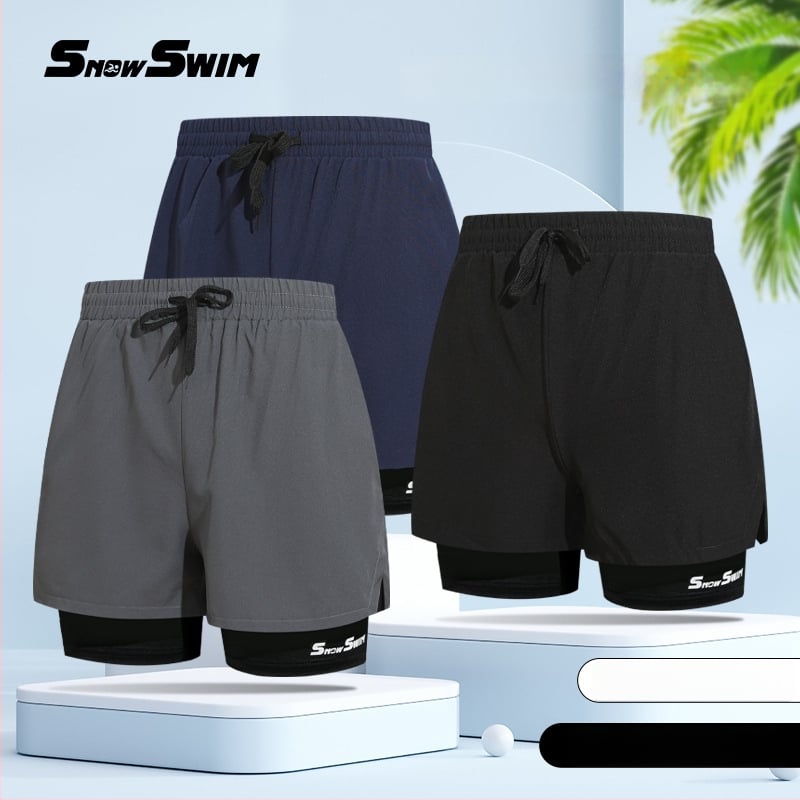 Ανδρικά διπλού στρώματος μαγιό σορτς, γρήγορο στέγνωμα, boxer στυλ, πολυεστέρας 85% με επένδυση πολυεστέρα 100%, 190 g/m²