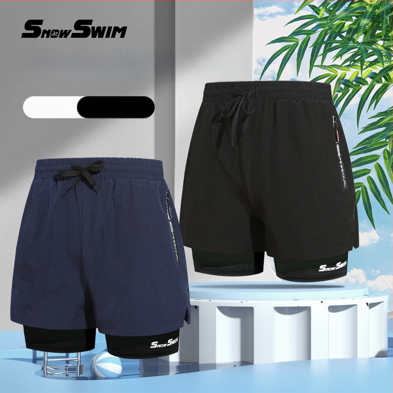 Ανδρικά διπλού στρώματος μαγιό σορτς, γρήγορο στέγνωμα, boxer στυλ, πολυεστέρας 85% με επένδυση πολυεστέρα 100%, 190 g/m²