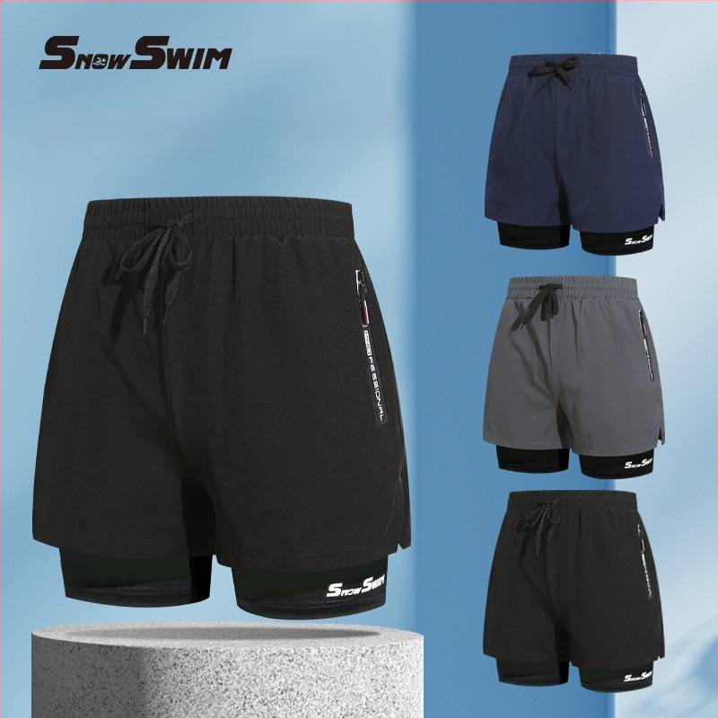 Ανδρικά διπλού στρώματος μαγιό σορτς, γρήγορο στέγνωμα, boxer στυλ, πολυεστέρας 85% με επένδυση πολυεστέρα 100%, 190 g/m²