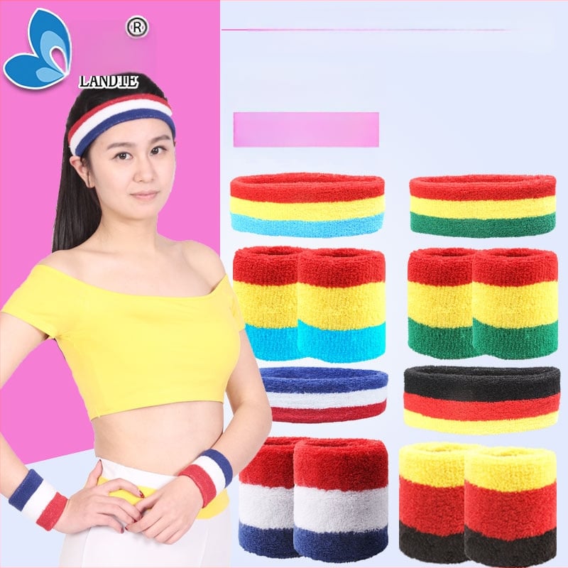 Комплект за китка: защитник за китка, лента за глава и лента за коса; полиестерно-памучна смес; подходящ за футбол, баскетбол, бадминтон и фитнес; 350 комплекта в пакет