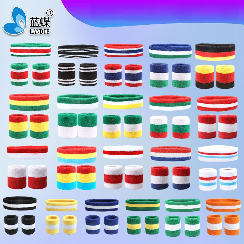 Комплект за китка: защитник за китка, лента за глава и лента за коса; полиестерно-памучна смес; подходящ за футбол, баскетбол, бадминтон и фитнес; 350 комплекта в пакет