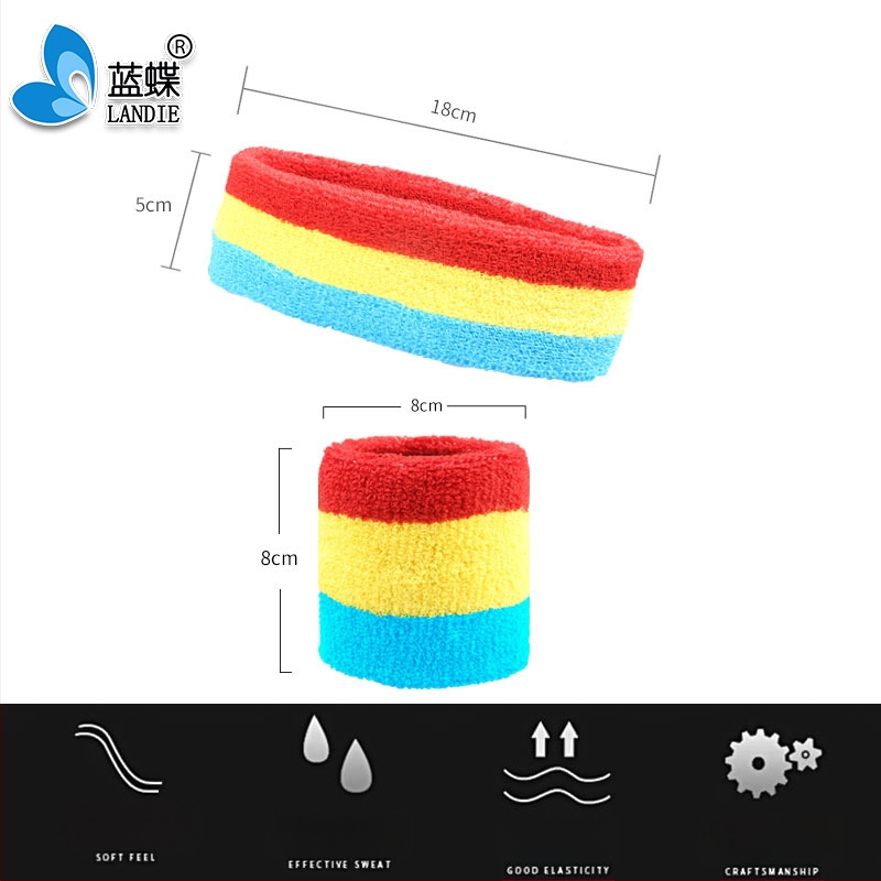 Комплект за китка: защитник за китка, лента за глава и лента за коса; полиестерно-памучна смес; подходящ за футбол, баскетбол, бадминтон и фитнес; 350 комплекта в пакет