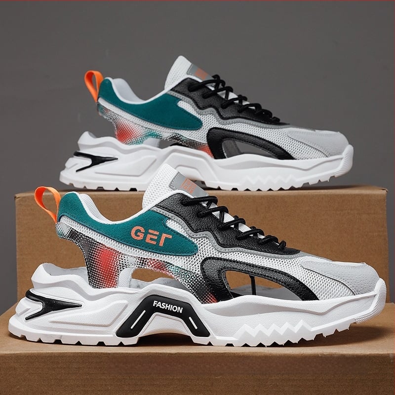 Vyriski sandalai su PU viršutine, gumine padas, kvėpuojantys, elastine juosta užsegimas — vasara, paplūdimio batai