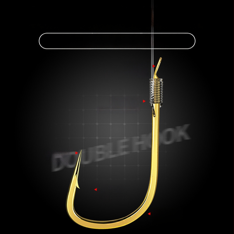 Nailoninė žvejybos linijų komplektas su paruošta pagrindine linija, be plūdės reguliavimo, auksinis gaubtas, dvigubas kabliukas, tinka upės žvejybai, ilgiai 2.7–5.4 m