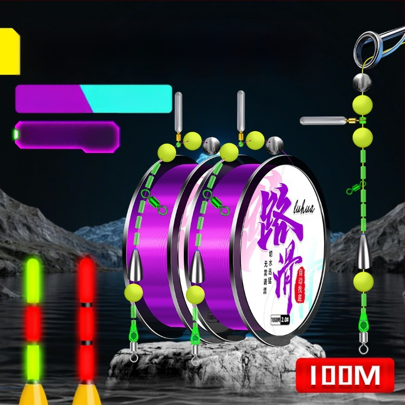 Roko žvejybos linijų komplektas su reguliuojamu slydimu plūduriu, 100 m pagrindinė linija, medžiaga: šilkas gėlė, tinkama tvenkinio žvejybai