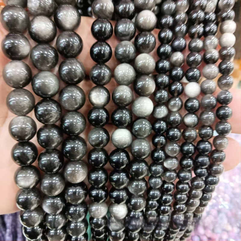 Prirodne srebrne obsidijanske perle – 8 mm okrugle perle za DIY nakit, dijelovi za narukvicu