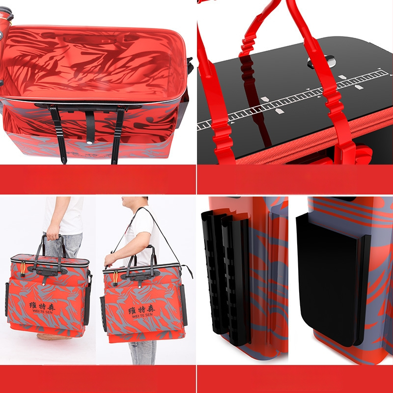 Gyvų žuvų kibiras žvejybai, sulankstoma EVA konstrukcija, sutirštintas dizainas, daugiafunkcinis žvejybos įrangos krepšys