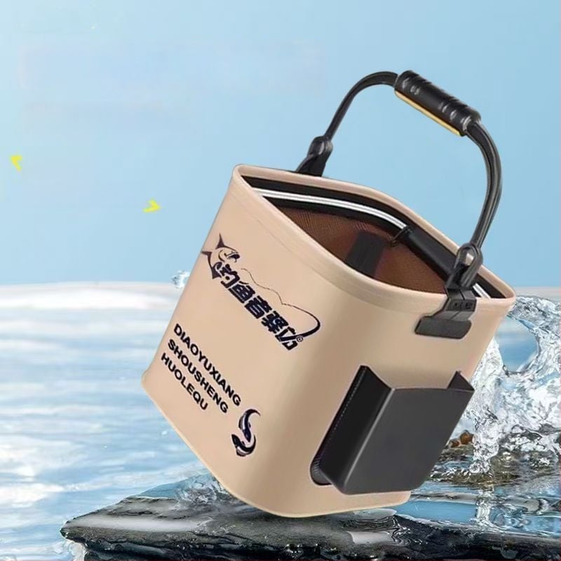 Daugiakomponentinė sulankstoma žvejybos kibiras, nešiojama lauko gyvų žuvų dėžė (Medžiaga: EVA; Talpa: 8L; Tinklelio dangtis 20 cm)