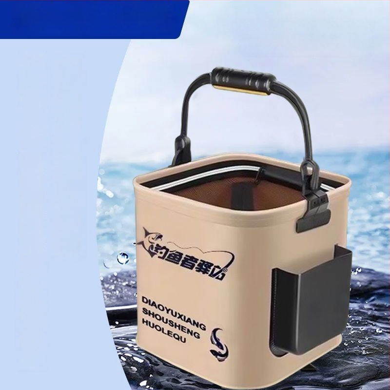 Daugiakomponentinė sulankstoma žvejybos kibiras, nešiojama lauko gyvų žuvų dėžė (Medžiaga: EVA; Talpa: 8L; Tinklelio dangtis 20 cm)