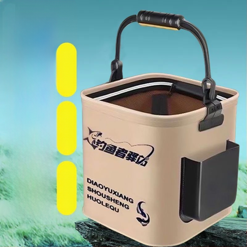 Daugiakomponentinė sulankstoma žvejybos kibiras, nešiojama lauko gyvų žuvų dėžė (Medžiaga: EVA; Talpa: 8L; Tinklelio dangtis 20 cm)