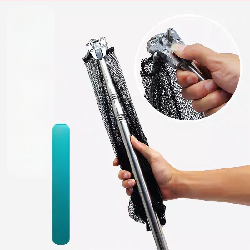 Trikampė žvejybos tinklas su teleskopine lazdele, integruota sulankstoma konstrukcija, nerūdijančio plieno tinklelis, gylis 30