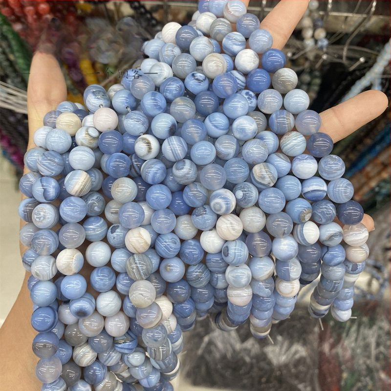 Agat kuglice za DIY nakit, plave pruge, poluproizvodi od prirodnog kamena